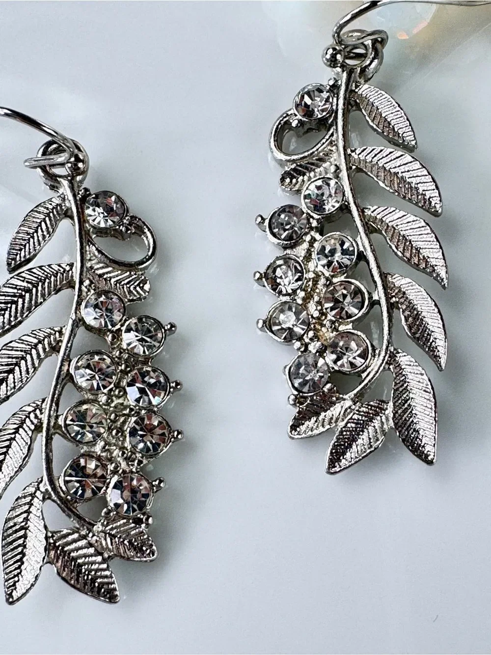 Zara Vintage Silver Leaf Crystal Drop Earrings